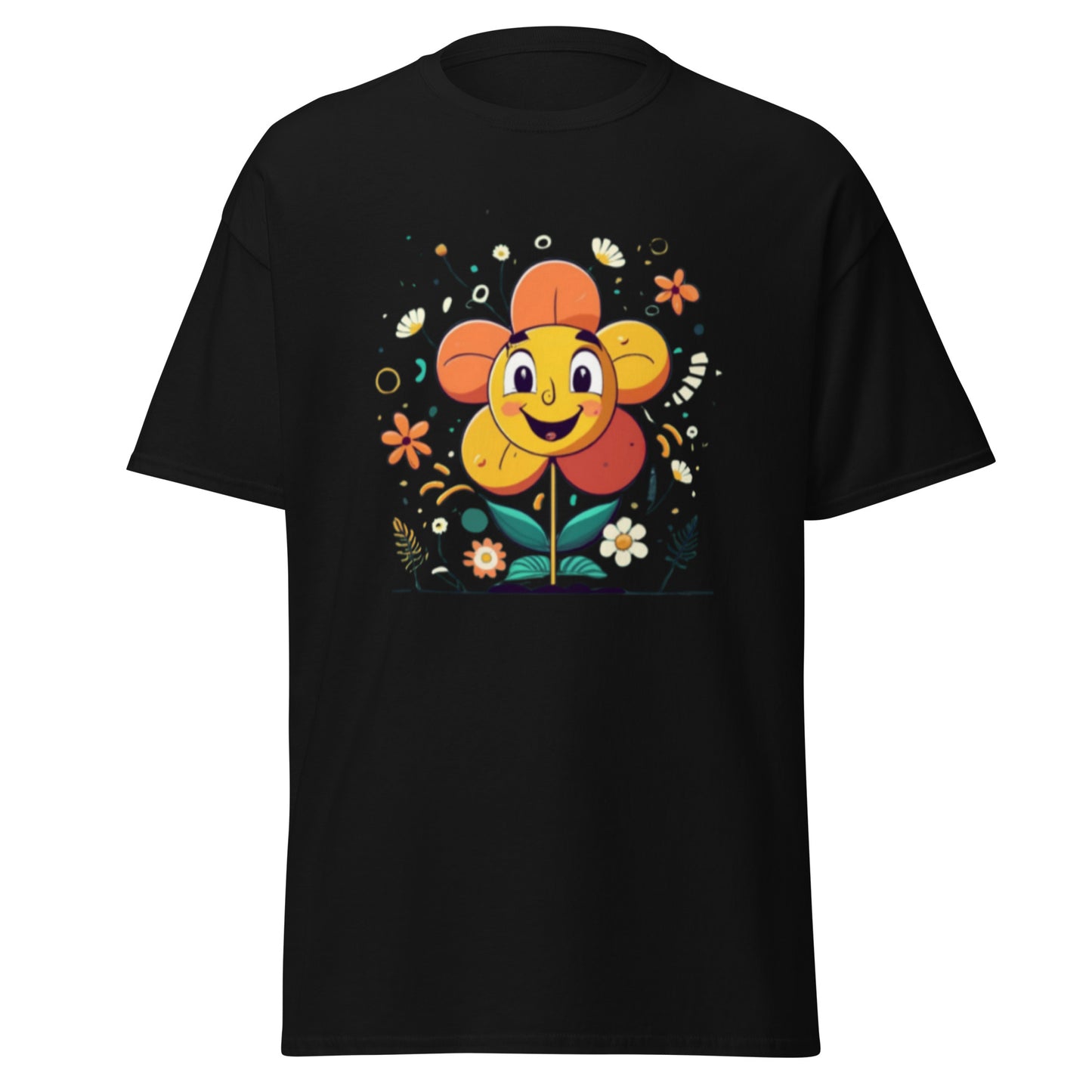 Spread Joy with our Cartoon Happy Flower T-shirt!