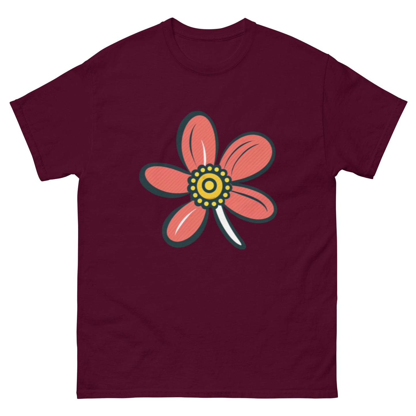 Cute Little Flower With Red Leaves T-shirt | Unique floral pattern