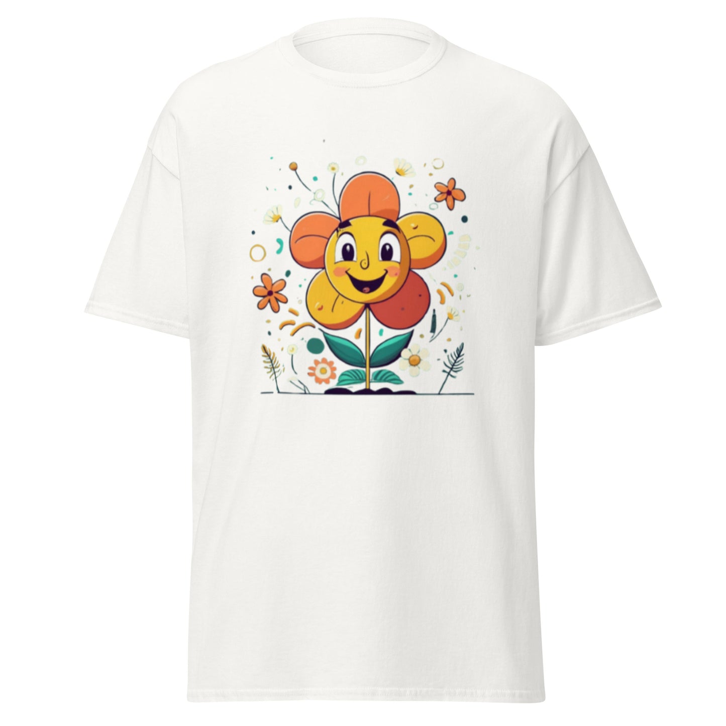 Spread Joy with our Cartoon Happy Flower T-shirt!