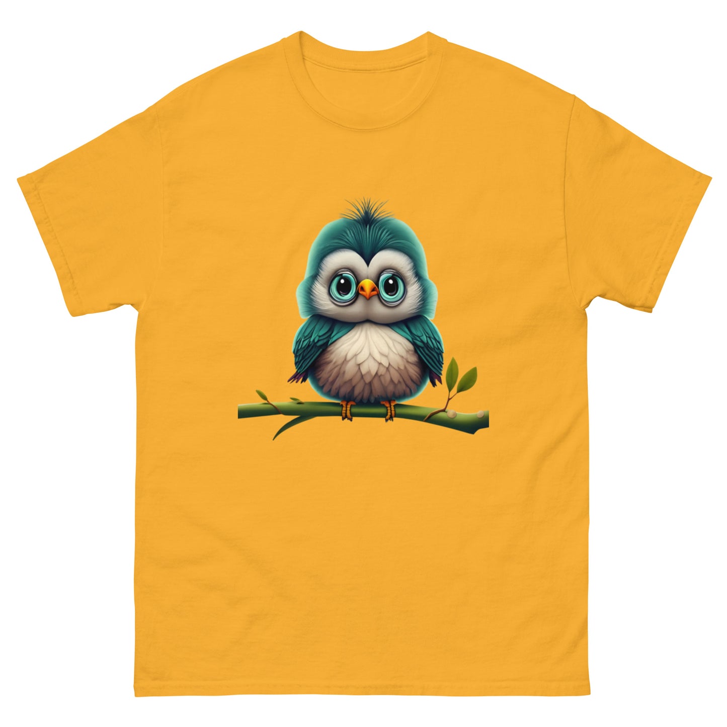 T-shirt med Motiv av En Gullig Fågel