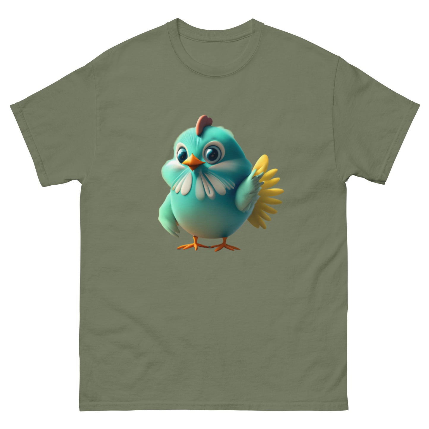 Unik Blå Animerad Kyckling T-shirt | Bekvämt Bomullsmaterial