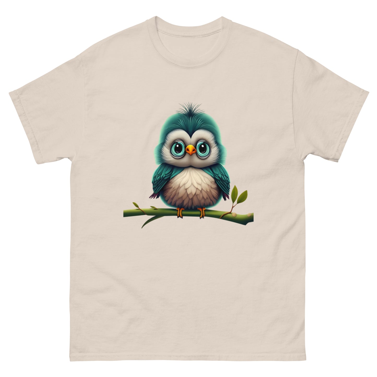 T-shirt med Motiv av En Gullig Fågel