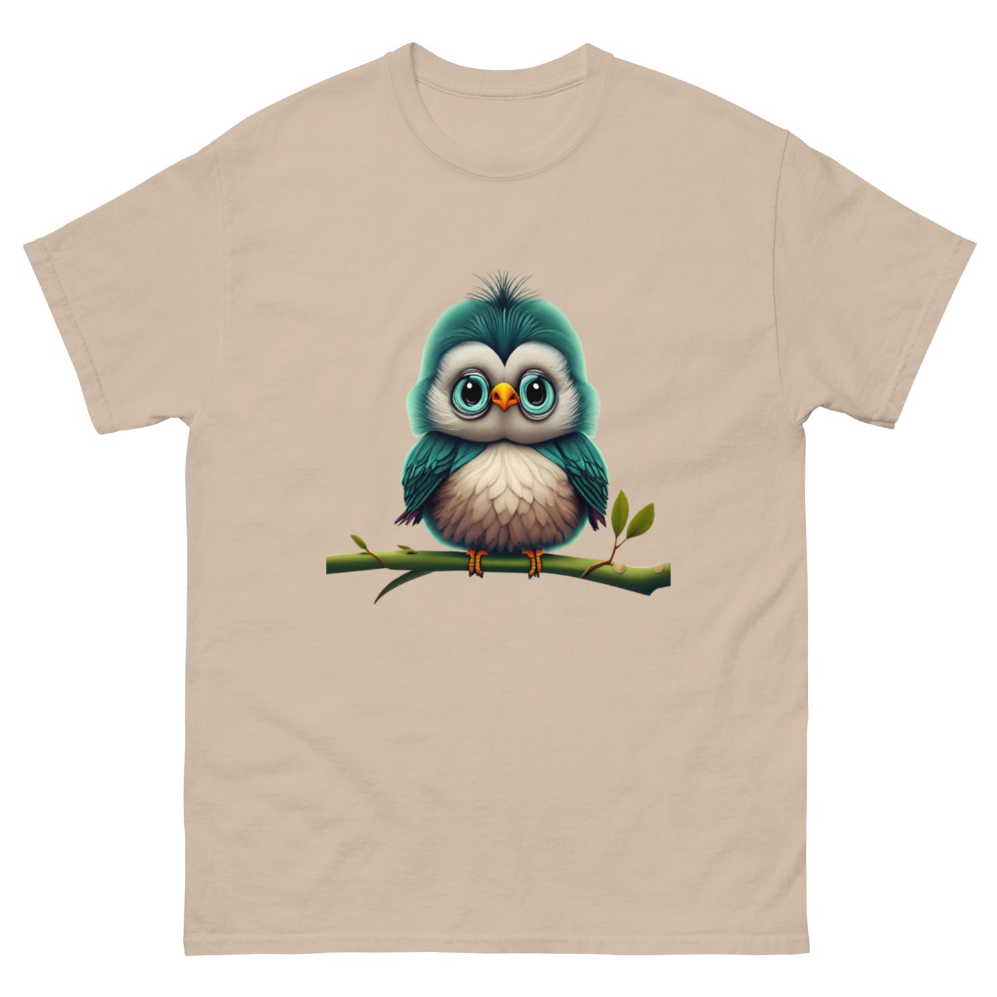 T-shirt med Motiv av En Gullig Fågel