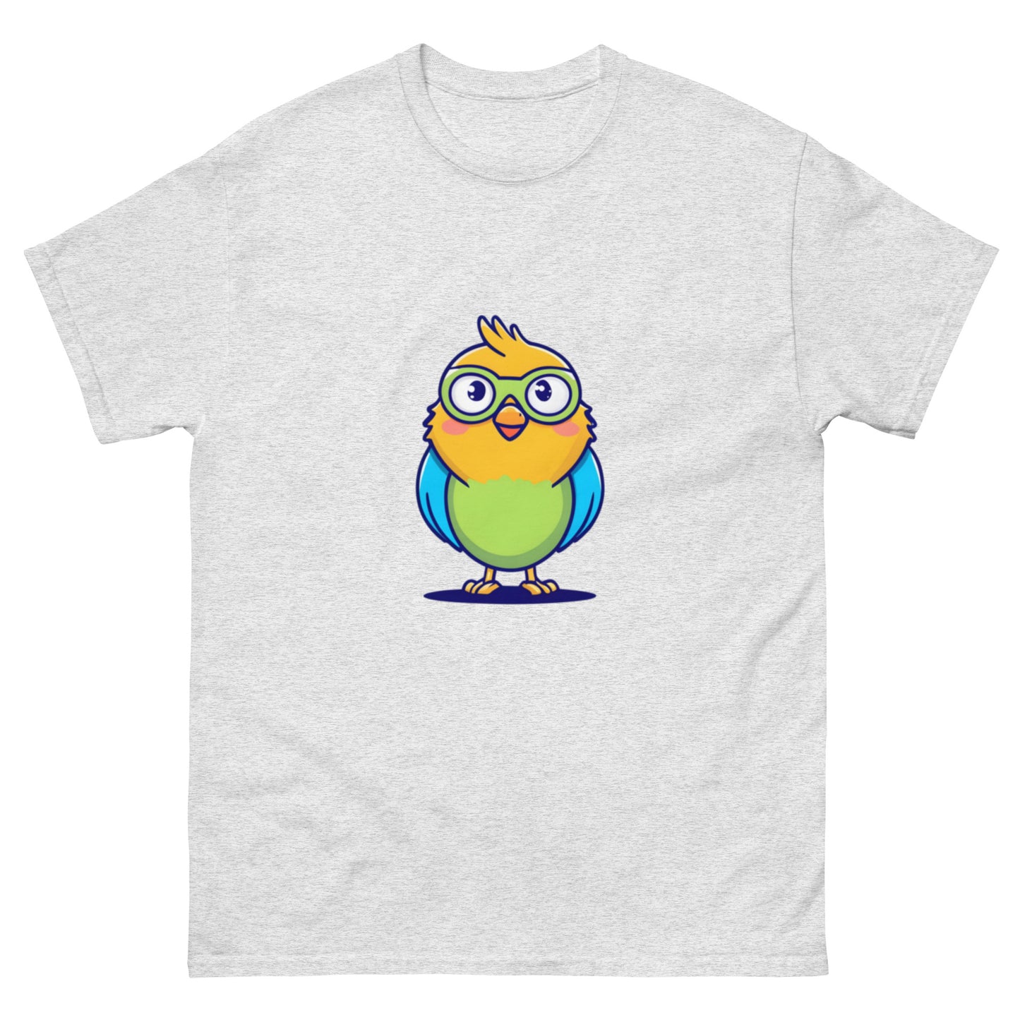 T-shirt med tecknad fågel med glasögon