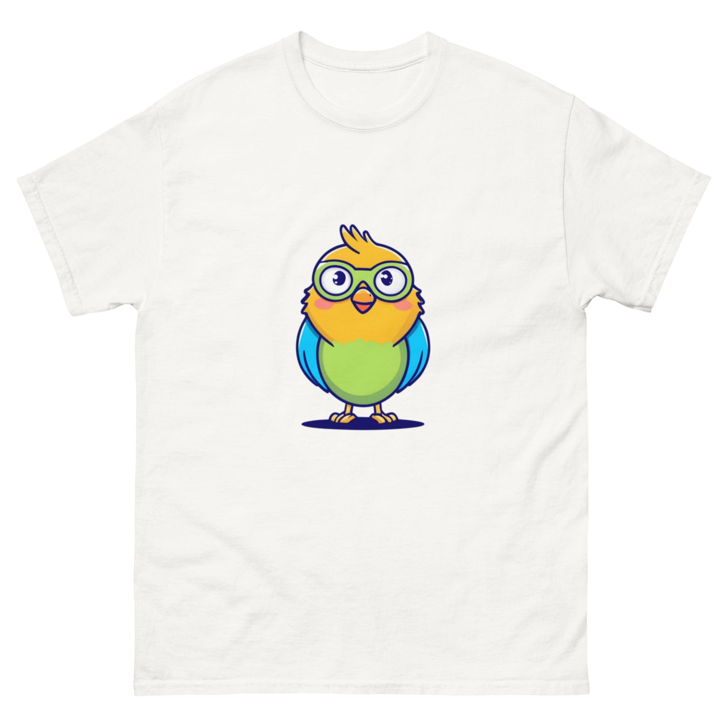 T-shirt med tecknad fågel med glasögon